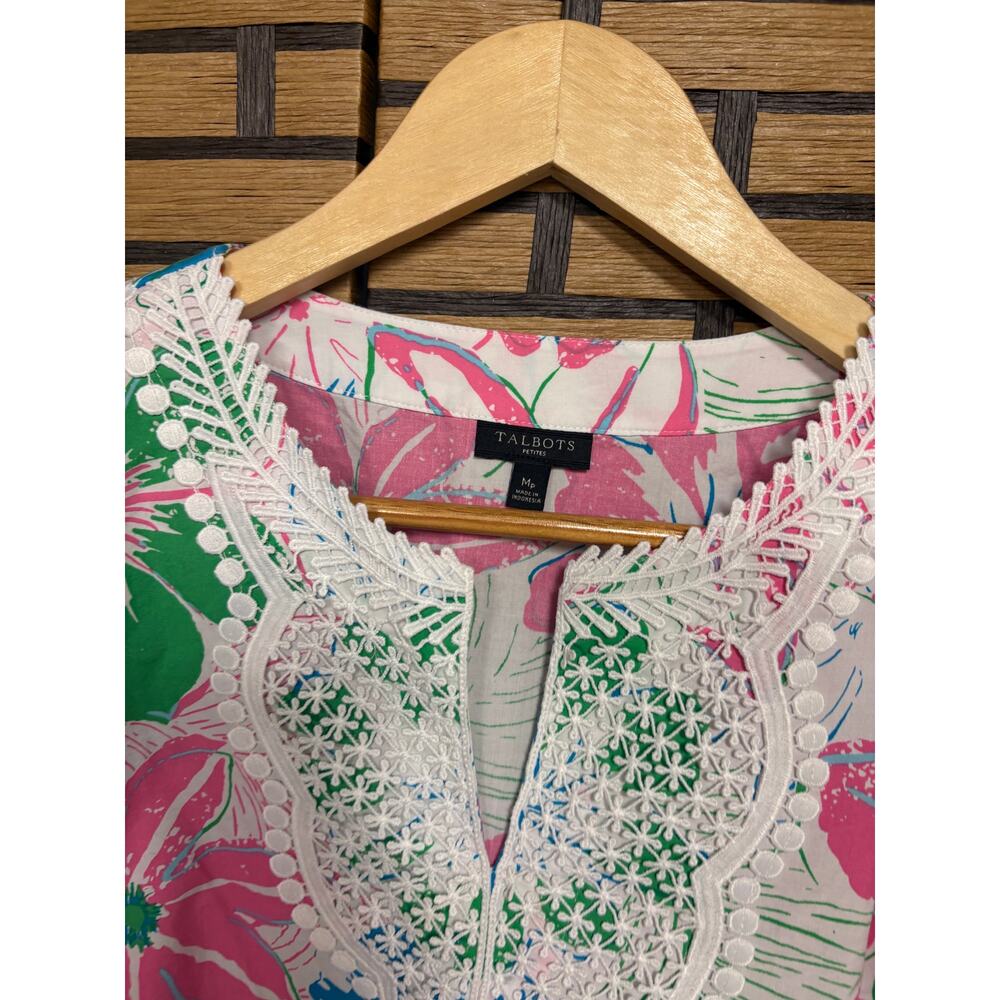 Talbots White And Pink Floral Crochet Top Size Medium Petite - Picture 6 of 7